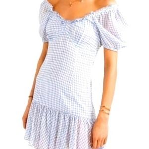 LoveShackFancy Blue and White Gingham Dress